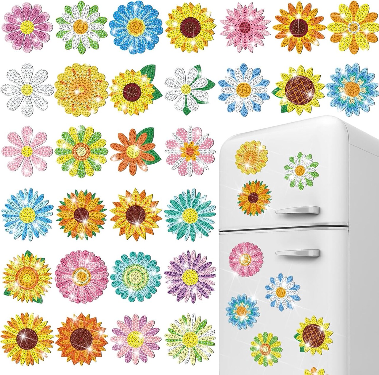 30 Pcs Refrigerator Diamond Art Magnets Easy Diamond Art Kits Fridge Stickers for Adults DIY Home Decors